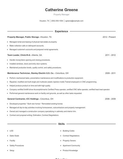 Property Manager Resume