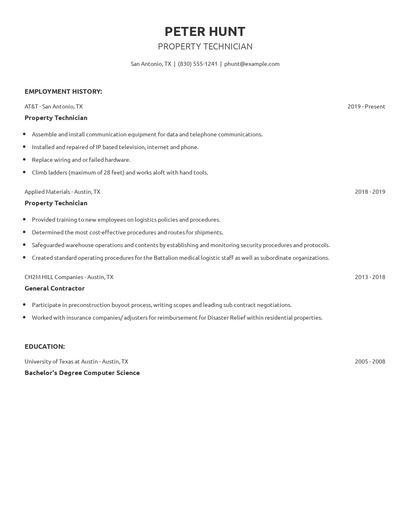 Property Technician Resume