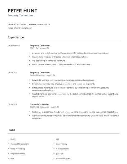 Property Technician Resume