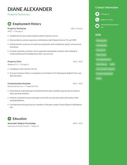 Property Technician Resume