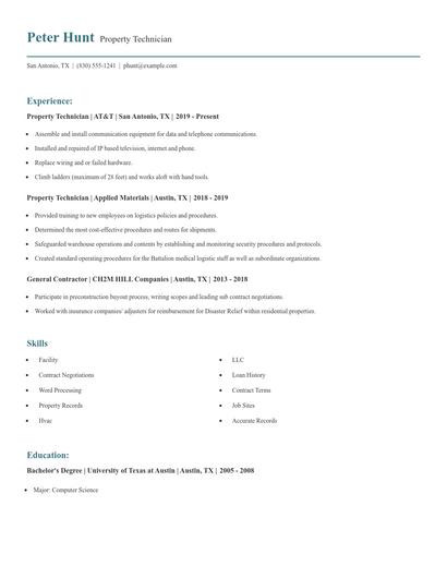 Property Technician Resume