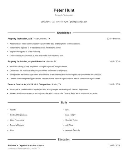 Property Technician Resume