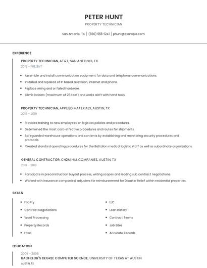 Property Technician Resume