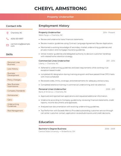 Property Underwriter Resume