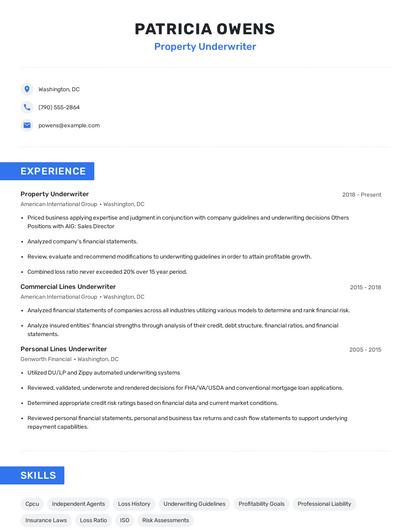 Property Underwriter Resume