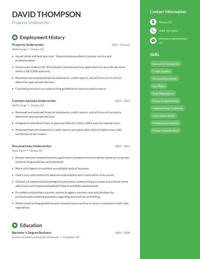 Property Underwriter Resume