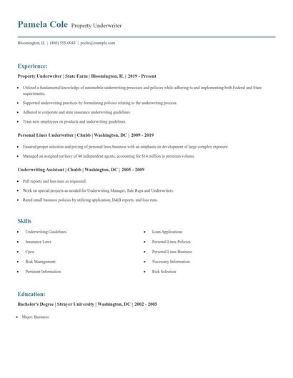 Property Underwriter Resume