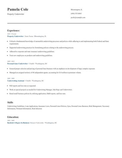 Property Underwriter Resume