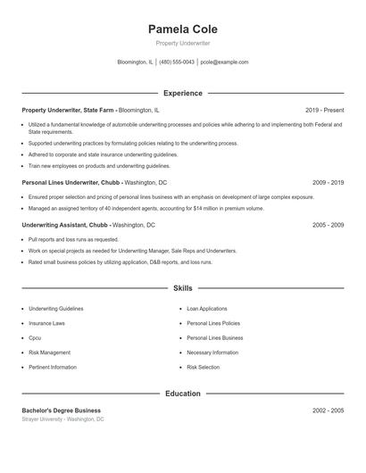 Property Underwriter Resume