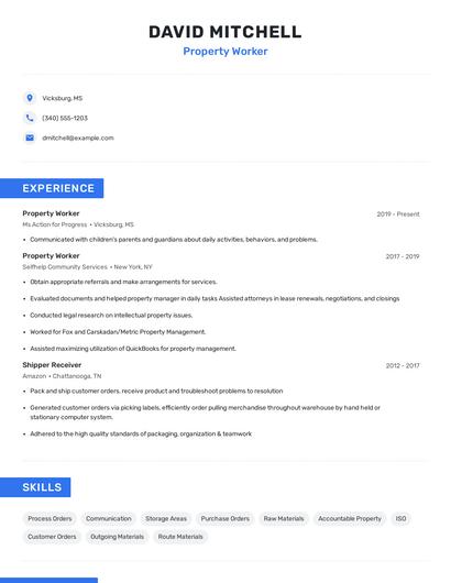 Property Worker Resume