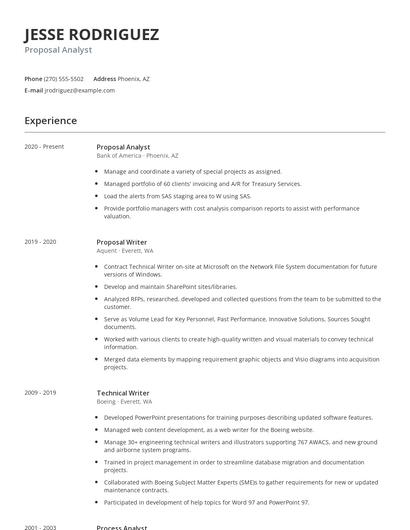 Proposal Analyst Resume