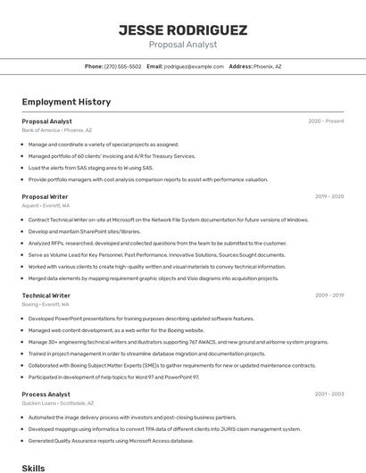 Proposal Analyst Resume