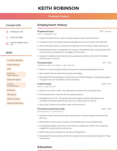 Proposal Analyst Resume
