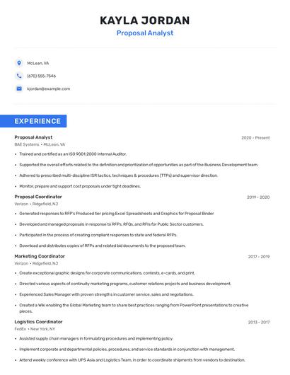 Proposal Analyst Resume