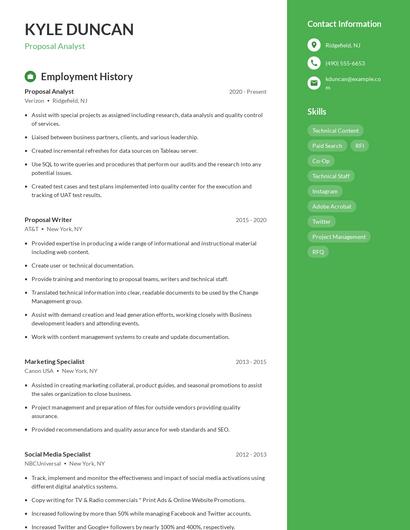 Proposal Analyst Resume