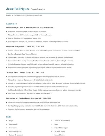 Proposal Analyst Resume