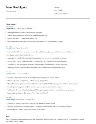 Proposal Analyst Resume