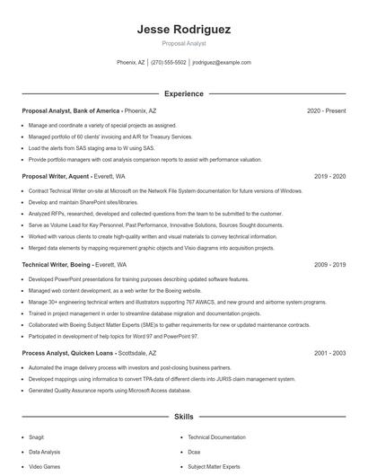 Proposal Analyst Resume