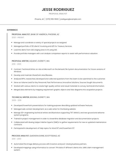Proposal Analyst Resume