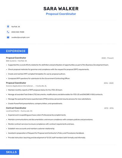 Proposal Coordinator Resume