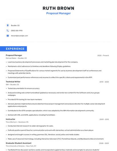 Proposal Manager Resume