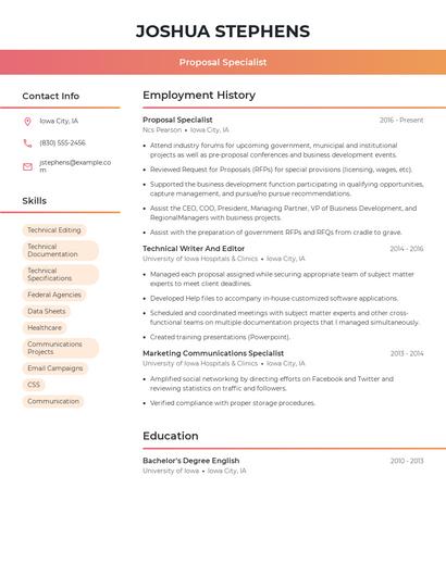 Proposal Specialist Resume