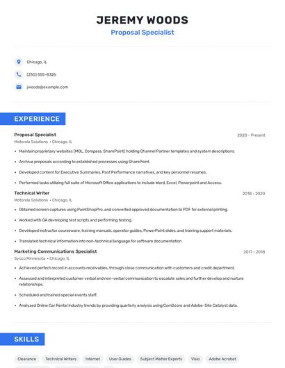 Proposal Specialist Resume