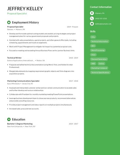Proposal Specialist Resume