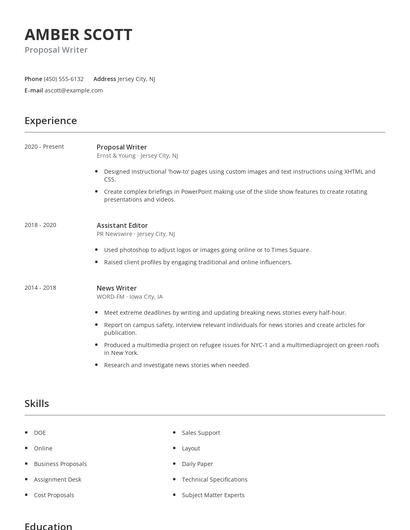 Proposal Writer Resume