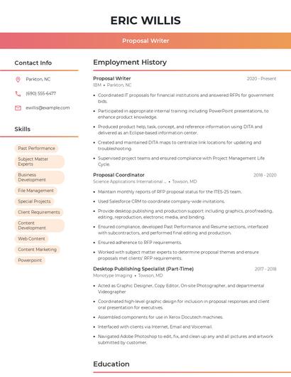 Proposal Writer Resume