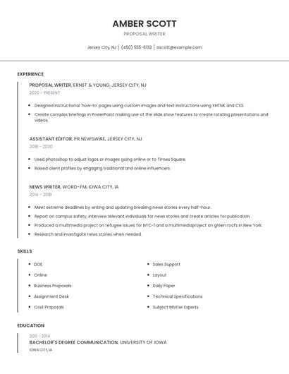 Proposal Writer Resume