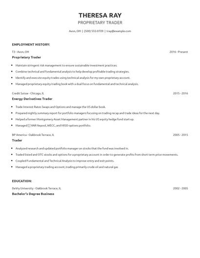 Proprietary Trader Resume