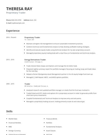 Proprietary Trader Resume