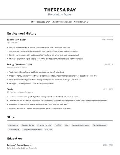 Proprietary Trader Resume