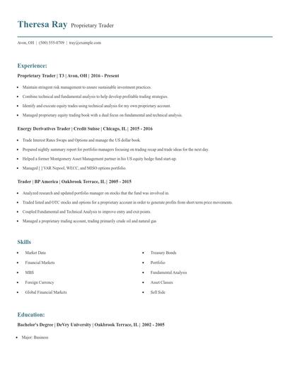 Proprietary Trader Resume