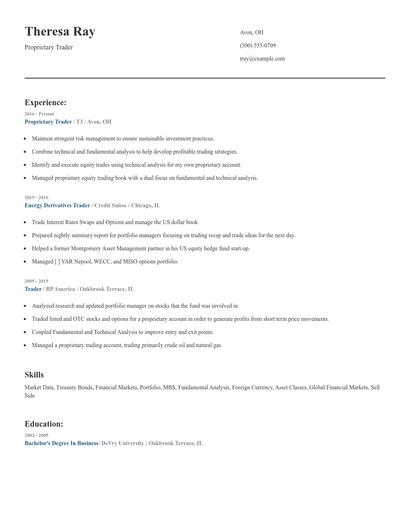 Proprietary Trader Resume