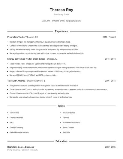 Proprietary Trader Resume