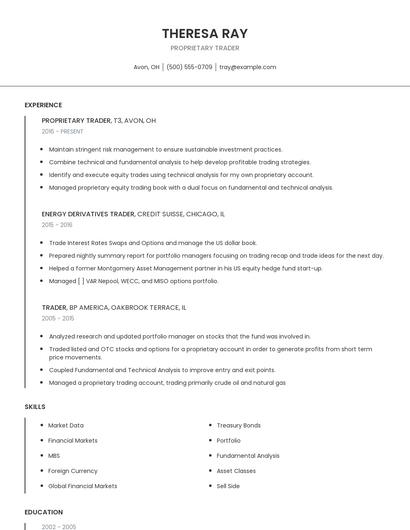 Proprietary Trader Resume