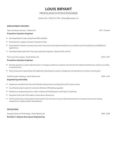 Propulsion Systems Engineer Resume