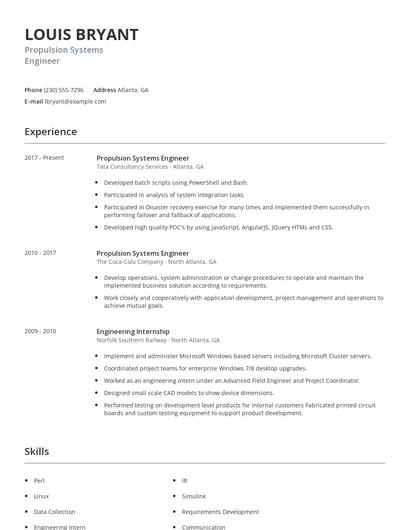 Propulsion Systems Engineer Resume