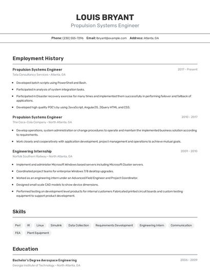 Propulsion Systems Engineer Resume
