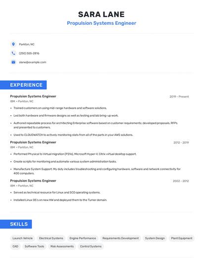 Propulsion Systems Engineer Resume