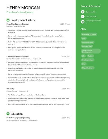 Propulsion Systems Engineer Resume