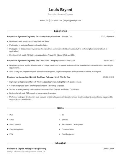 Propulsion Systems Engineer Resume