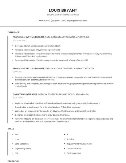 Propulsion Systems Engineer Resume