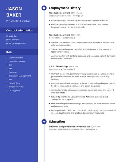 Prosthetic Assistant Resume