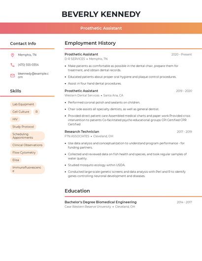 Prosthetic Assistant Resume