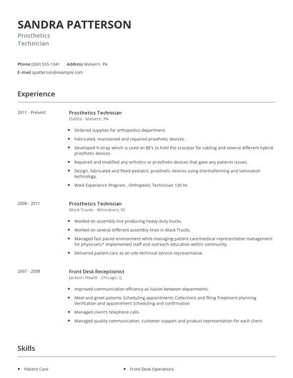 Prosthetics Technician Resume