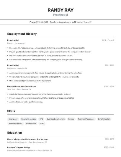 Prosthetist Resume