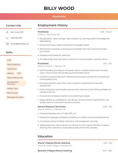 Prosthetist Resume